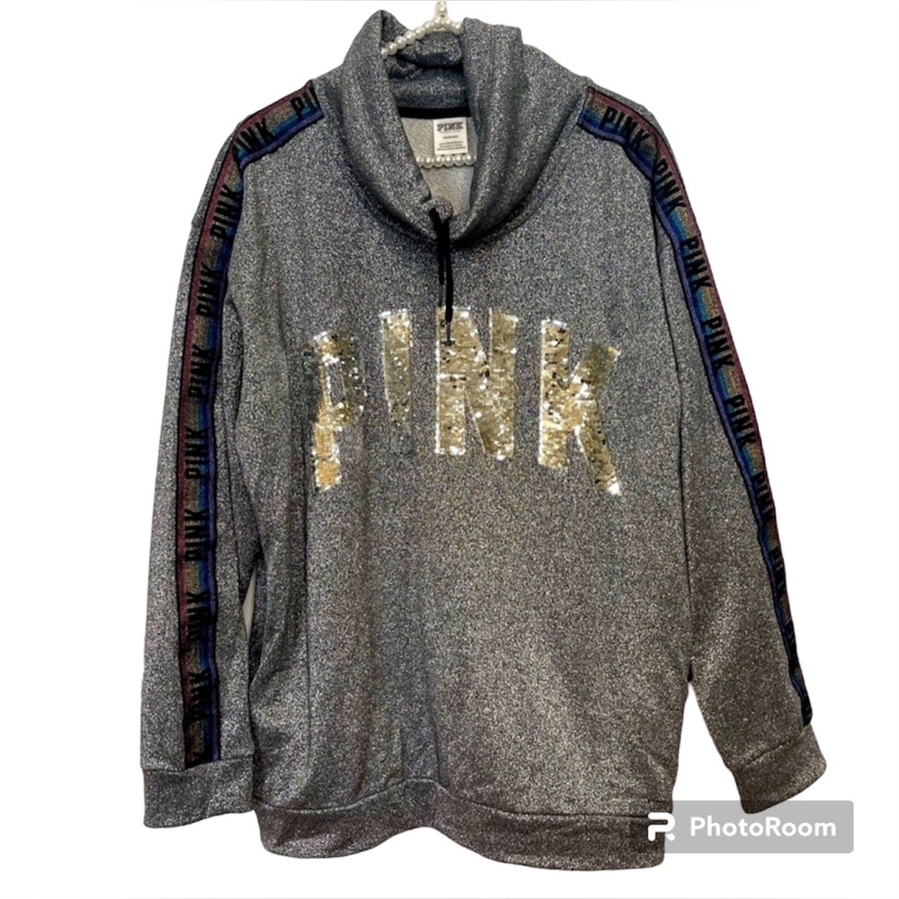 RARE PINK VICTORIAS SECRET SILVER RAINBOW
GLITTER SWEATSHIRT